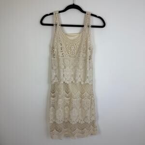 American Eagle Womens Crochet Tiered Lined Bohemian Sleeveless Cream Dress XS